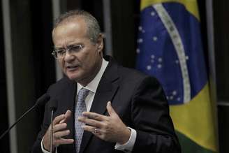 <p>Calheiros, durante sessão de eleição do novo presidente do Senado no Congresso Nacional, em Brasília</p>