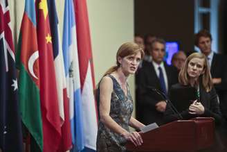 Samantha Power, embaixadora americana na ONU, fala após a liberação do relatório sobre a Síria