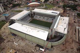 <p>Vista aérea da Arena Pantanal, uma das sedes de partidas da Copa do Mundo</p>