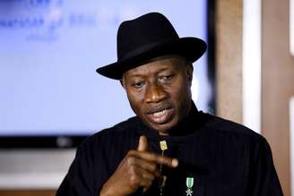 <p>Presidente nigeriano, Goodluck Jonathan, durante o Fórum Econômico Mundial, em Abuja, capital da Nigéria, em 9 de maio</p>