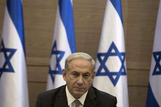 <p>Premiê de Israel, Benjamin Netanyahu, durante uma reunião de gabinete em Jerusalém</p>