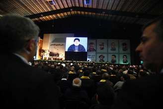 Líder do Hezbollah Nasrallah faz discurso a apoiadores. 30/01/2015.