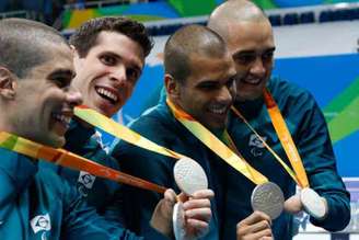 Daniel Dias, Phelipe Rodrigues,André Brasil e Ruiter Silva conquistaram a medalha histórica para o Brasil (Foto:Marcelo SÃ¡/MPIX/CPB)