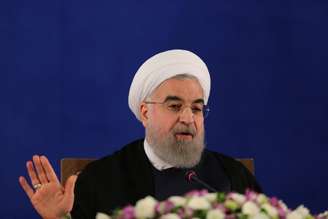 Presidente iraniano, Hassan Rouhani, durante coletiva de imprensa em Teerã 22/05/2017 TIMA via REUTERS