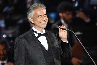 O tenor Andrea Bocelli em 25 de maio de 2016 durante apresentação na Itália.