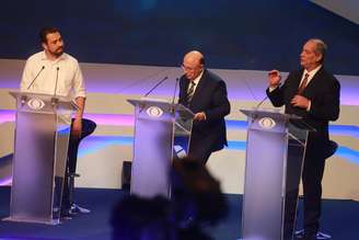 Boulos, Meirelles e Ciro Gomes durante debate da Band