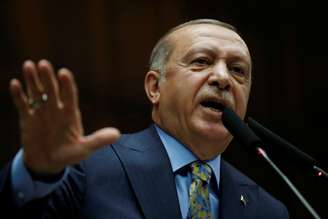 Presidente turco, Tayyip Erdogan, durante discurso no Parlamento
