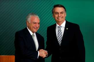 Presidente Jair Bolsonaro ao lado do ex-presidente Michel Temer
07/11/2018
REUTERS/Adriano Machado