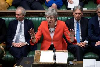 Premiê britânica Theresa May fala no Parlamento, em Londres
12/03/2019
Parlamento britânico/Jessica Taylor/Divulgação via Reuters