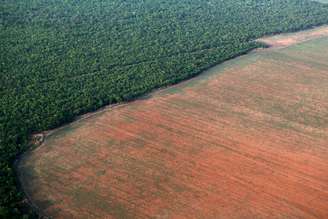 Vista da Floresta Amazônica ladeada por área desmatada para plantio de soja
04/10/2015
REUTERS/Paulo Whitaker