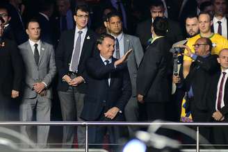O Presidente da República, Jair Bolsonaro (PSL), é visto antes da partida entre as seleções de Brasil e Bolívia, válida pela 1ª rodada do grupo A da Copa América 2019, no Estádio Cícero Pompeu de Toledo (Morumbi), na zona sul de São Paulo, na noite desta sexta-feira, 14.