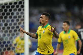 Comemoração do gol de Gabriel Jesus, do Brasil, na partida contra a Argentina, válida pelas semifinais da Copa América 2019, no Estádio Mineirão, em Belo Horizonte (MG), nesta terça-feira, 02