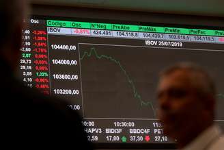 Tela com cotações do Ibovespa, na B3, São Paulo. 25/07/2019. REUTERS/Amanda Perobelli