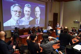Anúncio dos ganhadores do Nobel de Medicina em Etocolmo
07/10/2019
Pontus Lundahl/TT News Agency/via REUTERS
