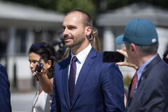 Eduardo Bolsonaro durante visita a Washington, em agosto de 2019