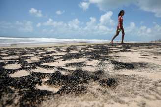 Mancha de petróleo na praia de Sítio do Conde, na Bahia
12/10/2019 REUTERS/Adriano Machado