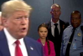 Ativista sueca Greta Thunberg olha para presidente dos EUA, Donald Trump, na ONU
23/09/2019
REUTERS/Andrew Hofstetter