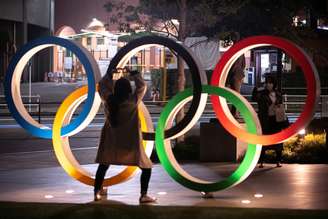 Mulheres com máscara de proteção tiram foto com símbolo olímpico em Tóquio
03/03/2020
REUTERS/Athit Perawongmetha