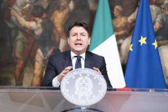 Giuseppe Conte durante pronunciamento em Roma