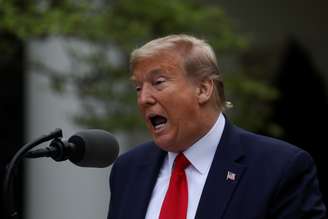 Presidente dos EUA, Donald Trump, durante briefing diário sobre pandemia de coronavírus 
14/04/2020
REUTERS/Leah Millis