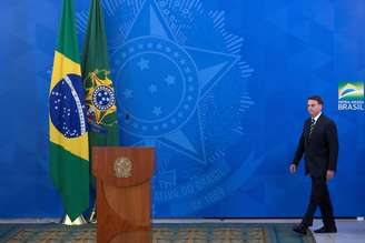 Jair Bolsonaro durante pronunciamento no Palácio do Planalto, em 24 de abril