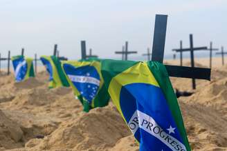 Protesto na areia da praia de Copacabana
