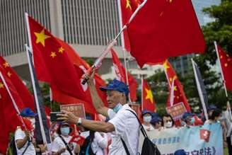 Manifestação pró-China em Hong Kong, cujo status pode ser afetado por nova lei de segurança nacional