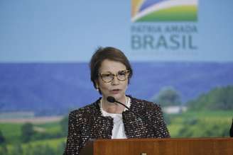 A ministra da Agricultura, Pecuária e Abastecimento, Tereza Cristina, durante evento de lançamento do Plano Safra 