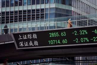 Painel eletrônico em Xangai mostra índices acionários de Xangai e Shenzhen. REUTERS/Aly Song