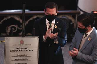 O Governador do Estado de São Paulo João Dória (PSDB) e o Prefeito de São Paulo Ricardo Nunes (MDB) durante evento de reinauguração do Museu da Língua Portuguesa