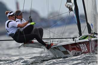 Martine Grael e Kahena Kunze na regata deste sábado Carlos Barria/Reuters