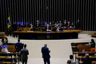 BRASILIA DF 16-12-2022 NACIONAL CONGRESSO NACIONAL RODRIGO PACHECO da Cv¢mara dos Deputados durante sessv£o conjunta do Congresso Nacional. Na pauta, apreciavßv£o do projeto de resoluvßv£o que disciplina as emendas do relator-geral ao Orvßamento (PRS 3/2022). O texto define critv©rios para distribuivßv£o e destinavßv£o dos recursos tocados por essas emendas.¬† Mesa: relator-geral do Orvßamento 2023, senador Marcelo Castro (MDB-PI); presidente do Senado Federal, senador Rodrigo Pacheco (PSD-M