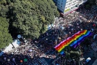 Parada LBGT+ na Avenida Paulista, em São Paulo