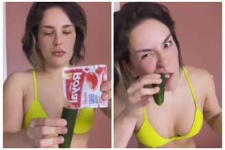 Kéfera mistura gelatina em pó com pepino mara suprir a vontade de comer doce