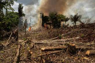 Árvores cortadas são queimadas na floresta amazônica no município paraense de Bujaru: desmatamento coloca Brasil na lista dos principais emissores de CO² na atmosfera.