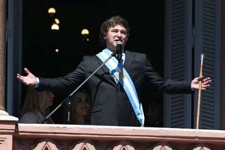 Javier Milei durante cerimônia de posse da presidência da Argentina no dia 10 de dezembro de 2023