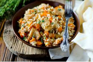 Arroz com abóbora e bacalhau