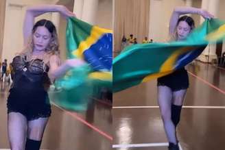 Madonna dança com bandeira do Brasil