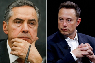 Ministro Luís Roberto Barroso (esq.) e Elon Musk, dono do X (dir.)