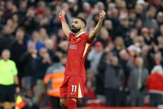 Mohamed Salah (Liverpool) celebrando seu gol contra o Brighton, no dia 02.11.2024 