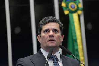 Sérgio Moro (União Brasil-PR) durante sessão plenária do Senado Federal; ex-juiz da Lava Jato rebateu críticas do deputado federal Mario Frias (PL-SP) à Operação