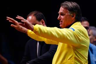 O ex-presidente Jair Bolsonaro (PL) no encerramento do Seminário de Comunicação do Partido Liberal, em fevereiro.