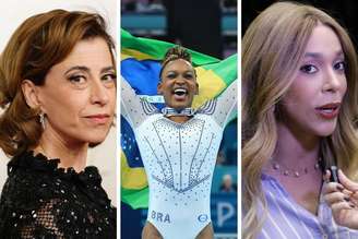 Na foto, Fernanda Torres, Rebeca Andrade e Érika Hilton, mulheres pioneiras com feitos atuais