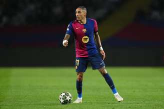 Raphinha (Barcelona) durante jogo contra o Borussia Dortmund, no dia 10.04.2025 