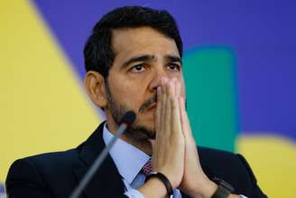 Advogado-Geral da União (AGU), Jorge Messias, durante coletiva do governo sobre fraudes do INSS.