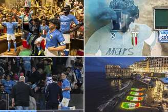 Torcedores comemoram vitória do Napoli em frente ao mural de Maradona