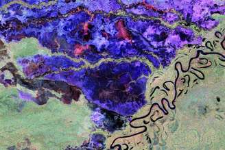 Rio Beni, na Bolívia, fotografado pelo satélite Biomass (Fonte ESA)