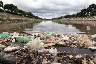 Apesar dos investimentos em despoluição, os rios Tietê e Pinheiros continuam com classificações de ruim e péssimo, respectivamente, em 2025. Foto que mostra lixos sólidos no Tietê foi tirada em março deste ano.