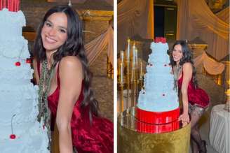 Bruna Marquezine posou ao lado de bolo gigante com look ousado