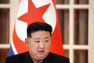Kim Jong-un, presidente da Coreia do Norte, durante visita de Vladmir Putin, em junho passado